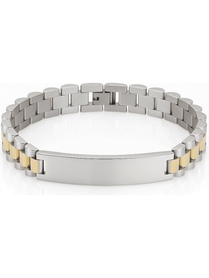 Tesbihane Erkek Çelik Bileklik - Isme Özel Yazılı - Gümüş Altın Renk - Kalın Formlu