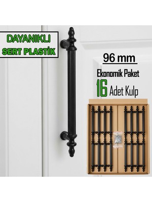 16 Adet Sert Plastik Polavit Siyah 96 mm  Mobilya Mutfak Çekmece Dolap Dolabı Kulpu Kulbu Kulpları