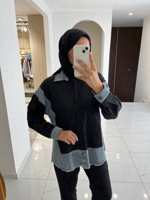 SASILVA Basıc Parça Detaylı Oversize Denim Gömlek GMK16017