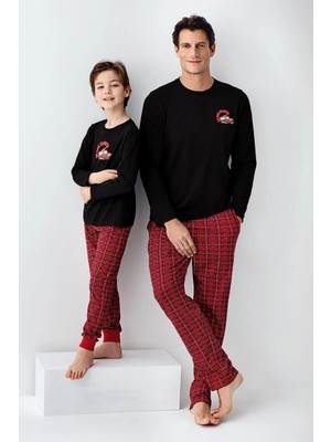Arnetta Baba Oğul Siyah %100 Pamuklu Uzun Kollu Pijama Takımı 3515 (Pijamaları Ayrı Ayrı Sepete Ekleyiniz)