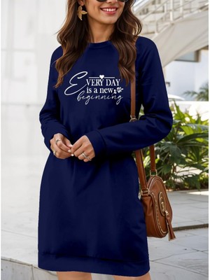 Mareandpanda Kadın Uzun Kollu Bisiklet Yaka Kısa Viskon Iki Iplik Elbise