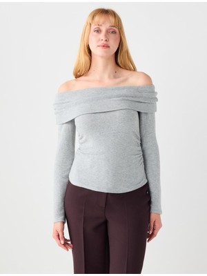 Jimmy Key Antrasit Dar Kesim Kayık Yaka Modal Örme Bluz