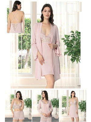 Alissa 9620 Kadın Çeyizlik Dantelli Penye 6'lı Set -Pudra