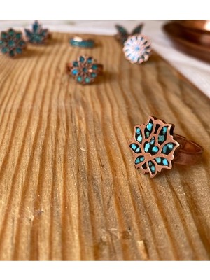 Parla Bakır Firuze Taşlı Bakır Yüzük