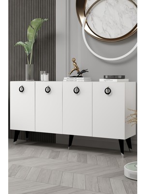 Cantek Dizayn 8216-32CT KB150 Konsol,tv Ünitesi Beyaz-Gümüş-Siyah