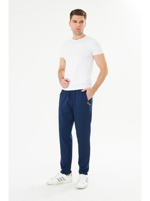 Trendhill Erkek Pamuklu Fermuarlı Cepli Eşofman Altı Indigo 7814-İ