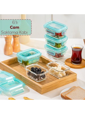 Porsima 4373 6lı Sızdırmaz Kilit Kapaklı Yiyecek Erzak Saklama Kabı Seti - Cam Saklama Kabı - 150ML Yeşil