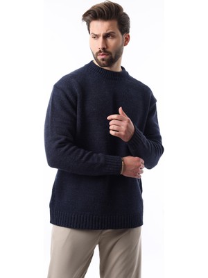 Madmext Lacivert Bisiklet Yaka Overfit Erkek Triko Kazak E7402