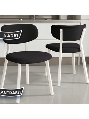 Canisa Toldy Serisi 4 Adet  Antrasit Bukle Kumaş Mutfak Sandalyesi Beyaz Metal Ayak