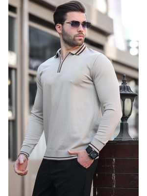 Madmext Vizon Fermuar Yaka Çizgi Detaylı Erkek Kazak E7290