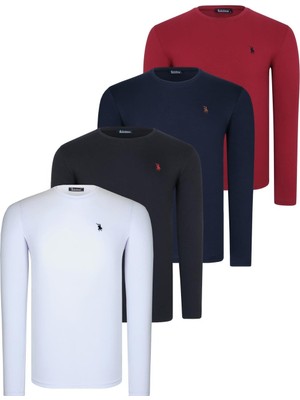 Dörtlü Set T8588 Dewberry Yuvarlak Yaka Erkek Sweatshırt-Siyah-Lacivert-Beyaz-Bordo