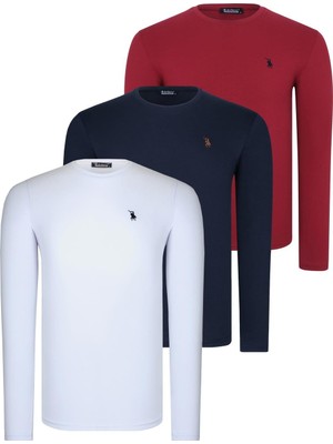 Üçlü Set T8588 Dewberry Yuvarlak Yaka Erkek Sweatshırt-Beyaz-Lacivert-Bordo