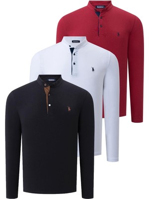 Üçlü Set V4009 Dewberry Erkek Sweatshırt-Siyah-Beyaz-Bordo