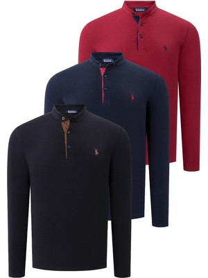 Üçlü Set V4009 Dewberry Erkek Sweatshırt-Siyah-Lacivert-Bordo