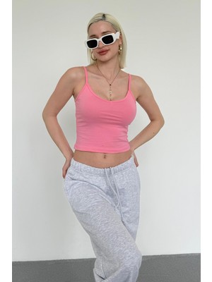 Madmext Şeker Pembe Askılı V Yaka Atlet MG2454