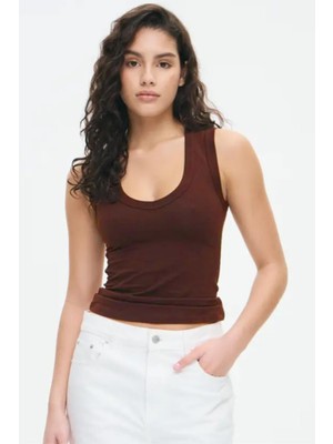 Madmext Kahverengi V Yaka Biyeli Kadın Atlet MG2292