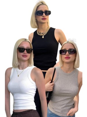 Madmext 3'lü Paket Gri-Beyaz-Siyah Regular Kesim Fitilli Atlet MG2428