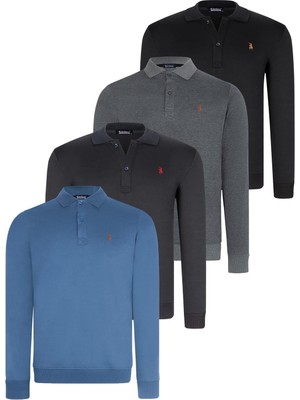 Dörtlü Set V4007 Dewberry Erkek Sweatshırt-Siyah-Lacivert-Antrasit-Indigo