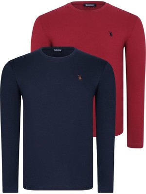 Ikili Set T8588 Dewberry Yuvarlak Yaka Erkek Sweatshırt-Bordo-Lacivert