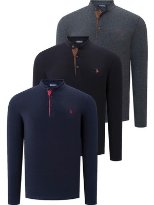 Üçlü Set V4009 Dewberry Erkek Sweatshırt-Siyah-Lacivert-Antrasit