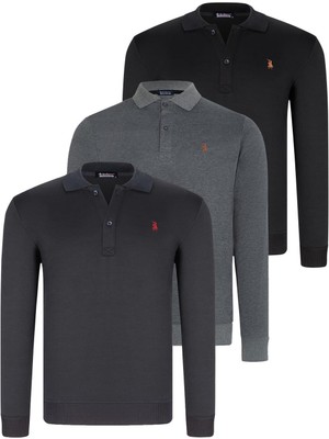 Üçlü Set V4007 Dewberry Erkek Sweatshırt-Siyah-Lacivert-Antrasit