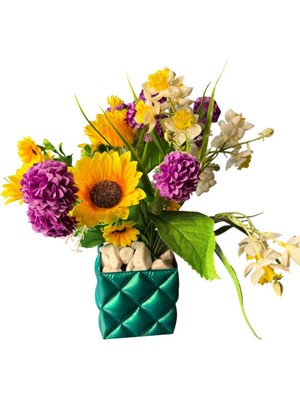 Kapitone Desenli El Boyaması Dekoratif Saksı Modern Ev Dekoru (Kare - Yeşil)