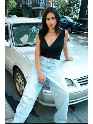 Madmext Siyah Degaje Yaka Kadın Body MG2282