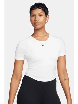 Nike Sportswear Chill Knit Tight Fit T-Shirt Kadın Mini Fitilli Sıkı Kesim Yuvarlak Sırtlı Tişört Kırık Beyaz