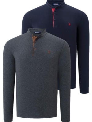 Ikili Set V4009 Dewberry Erkek Sweatshırt-Lacivert - Antrasit