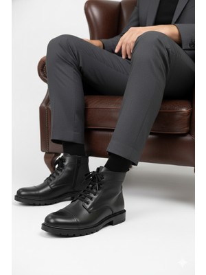 Doçka Erkek Hakiki Deri Klasik Tarz Fermuarlı Içi Kürklü Bot AL25/KB529