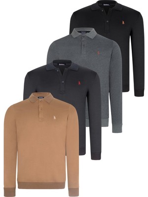 Dörtlü Set V4007 Dewberry Erkek Sweatshırt-Siyah-Lacivert-Antrasit-Camel