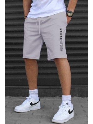 Madmext Boyalı Gri Erkek Baskılı Kapri Şort 5403