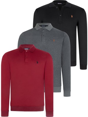 Üçlü Set V4007 Dewberry Erkek Sweatshırt-Siyah-Antrasit-Bordo