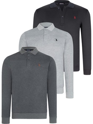 Üçlü Set V4007 Dewberry Erkek Sweatshırt-Lacivert-Antrasit-Gri