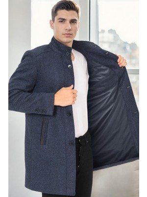 Dewberry Erkek Palto Diagonal Lacivert %70 Yün %30 Polyester Uzun Kol Orta Kalınlık