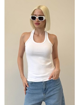 Madmext Beyaz Halter Yaka Kadın Atlet MG2529