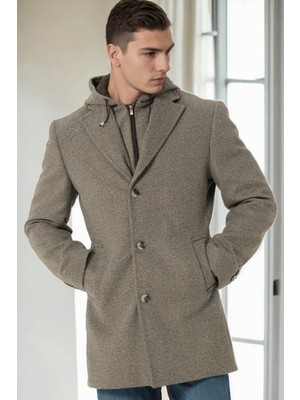 Dewberry Erkek Palto Koyu Gri %70 Yün %30 Polyester Orta Kalınlık Uzun Kol XL Beden