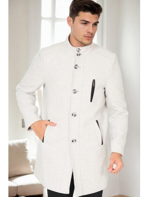 PLT9386 Dewberry Erkek Palto-Diagonal Gri-Krem