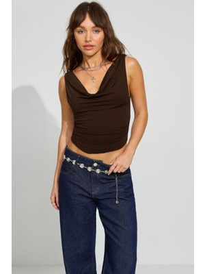 Madmext Kahverengi Degaje Yaka Kadın Body MG2282