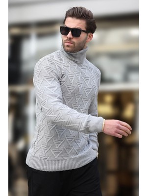 Madmext Gri Balıkçı Yaka Desenli Erkek Kazak E7292