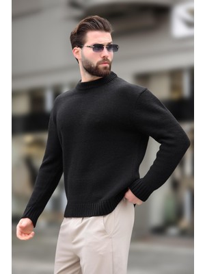 Madmext Siyah Bisiklet Yaka Overfit Erkek Triko Kazak E7402