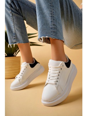 Luis A Costa LC101 Beyaz Arka Siyah Bağcıklı Kadın Ayakkabı