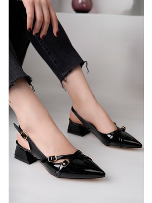 Luis A Costa 3 Tokalı Siyah 4 cm Topuklu Ayakkabı