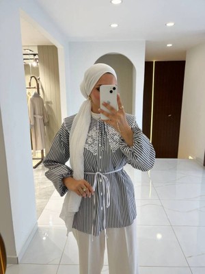 SASILVA Nakış Detaylı Bel Bağlamalı Kol Lastik Basıc Gömlek