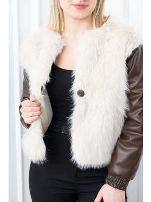 MissVina Urban Luxe Deri Kollu Peluş Kaban 2606