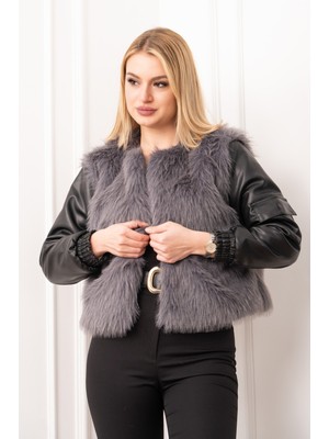 MissVina Urban Luxe Deri Kollu Peluş Kaban 2606