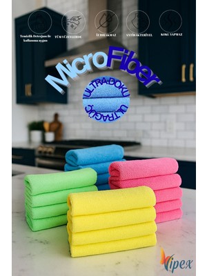 Vipex 20 Adet Ultra Emiciliğe Sahip 240 Gsm Mikrofiber Bez 40X40