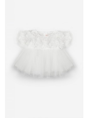 Le Mabelle Beyaz  Gül Detaylı Kız Bebek Elbise - Elina