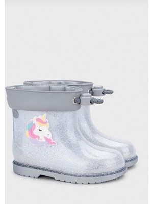 Igor Bimbi Unıcornıo Glitter Gri Kız Çocuk Yağmur Botu Suni Deri Kauçuk Taban Slip-on Suya Dayanıklı