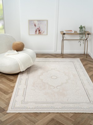 Cotto Home Ottowa OT002G Krem Bej Halı Klasik Desenli Tozu Az Akrilik Pamuk Taban Salon Yatak Odası Halısı